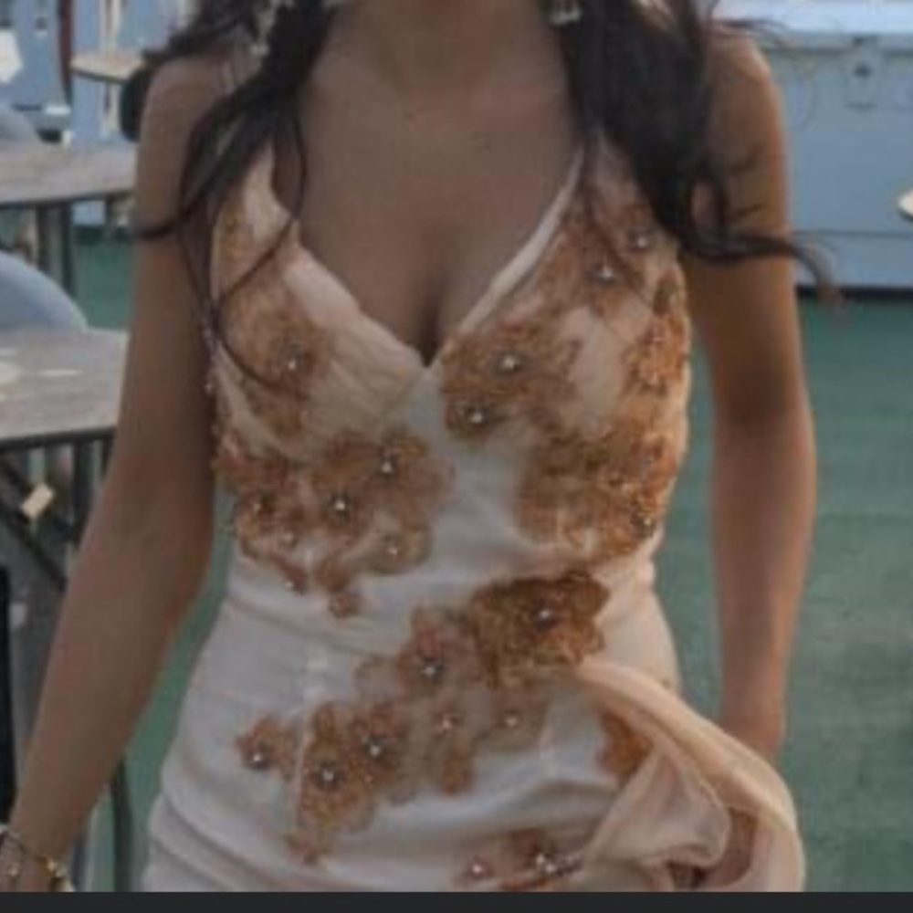 Chiffon cream lace gown - Picture 3 of 11
